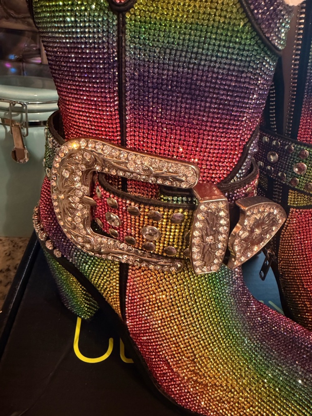 Dolls Kill CLUB EXX Pride Rainbow Sheriff Shine Rhinestone Cowboy Boots - Picture 2 of 10
